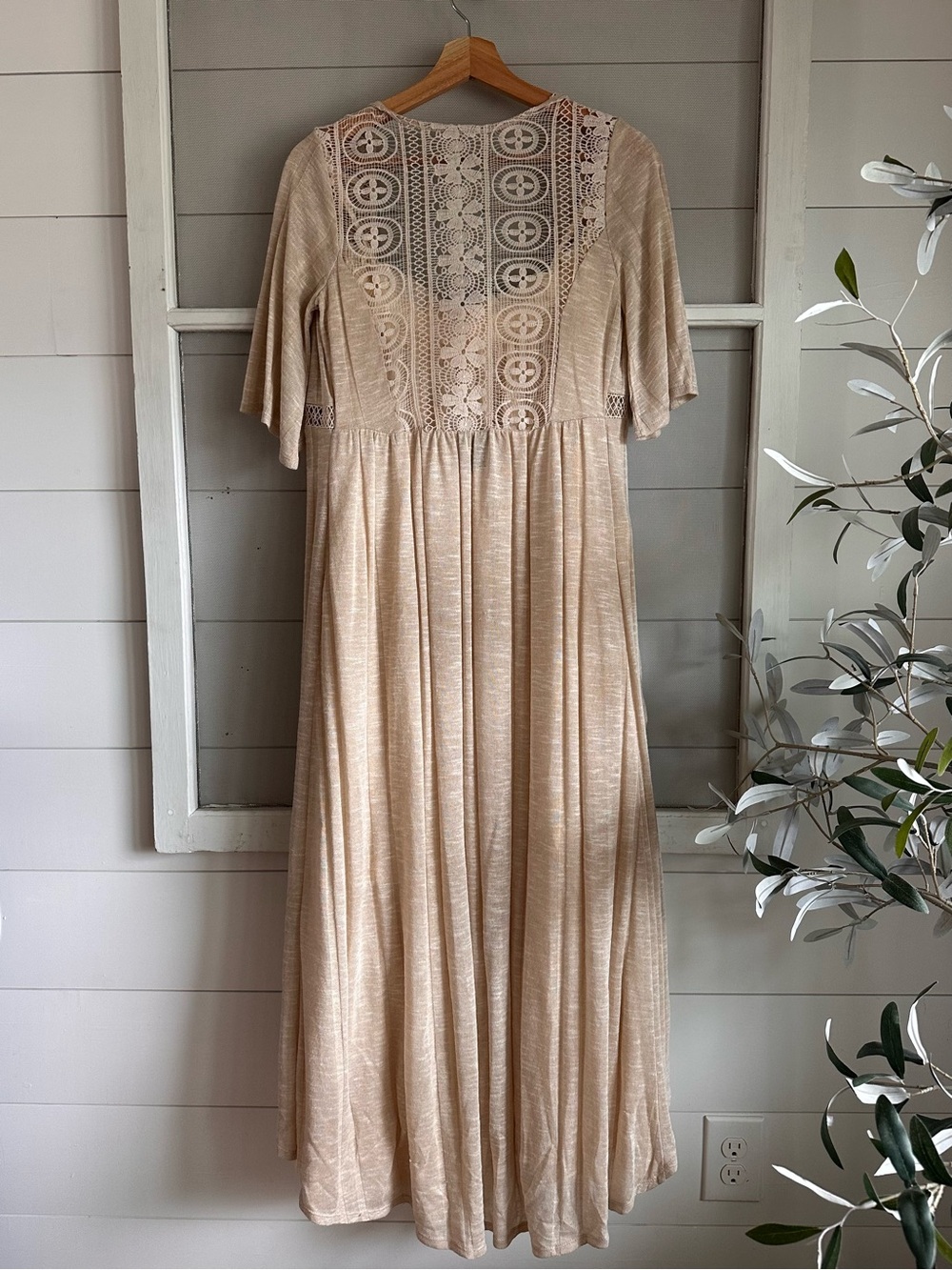 Women’s Cream Maxi Dress with Tie Straps - Picture 7 of 7
